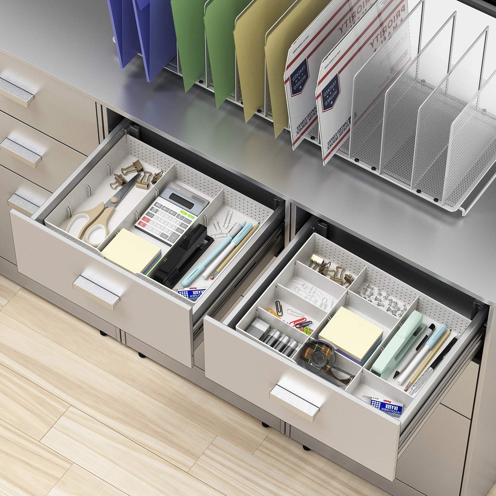 Drawer Organizer Tray with 9 Adjustable Compartments, White