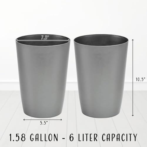Mini Waste Basket - Pack of 2 Durable Small Plastic Silver Brushed 2-Pack