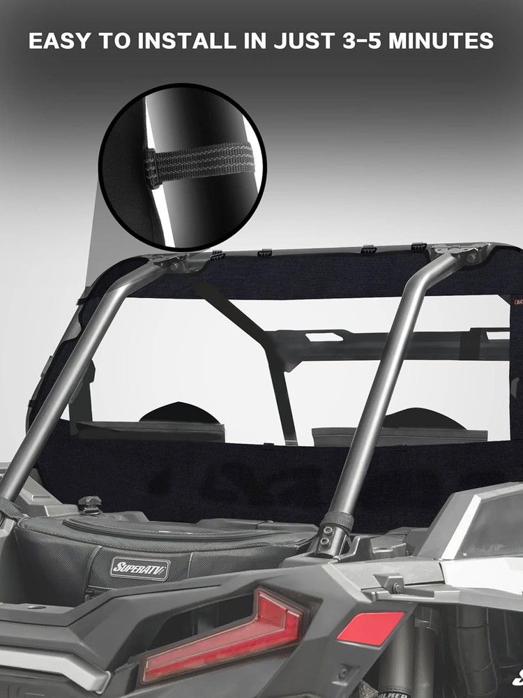 UTV Soft Rear Windshield -Polaris RZR Back Window - Durable, Easy Black