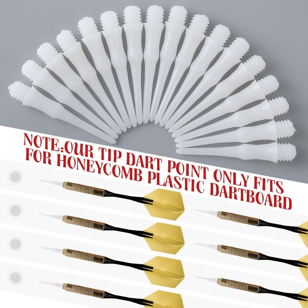 VioraWhite 200 Pack 2BA Thread Soft Tip Dart Points Plastic Replacement White