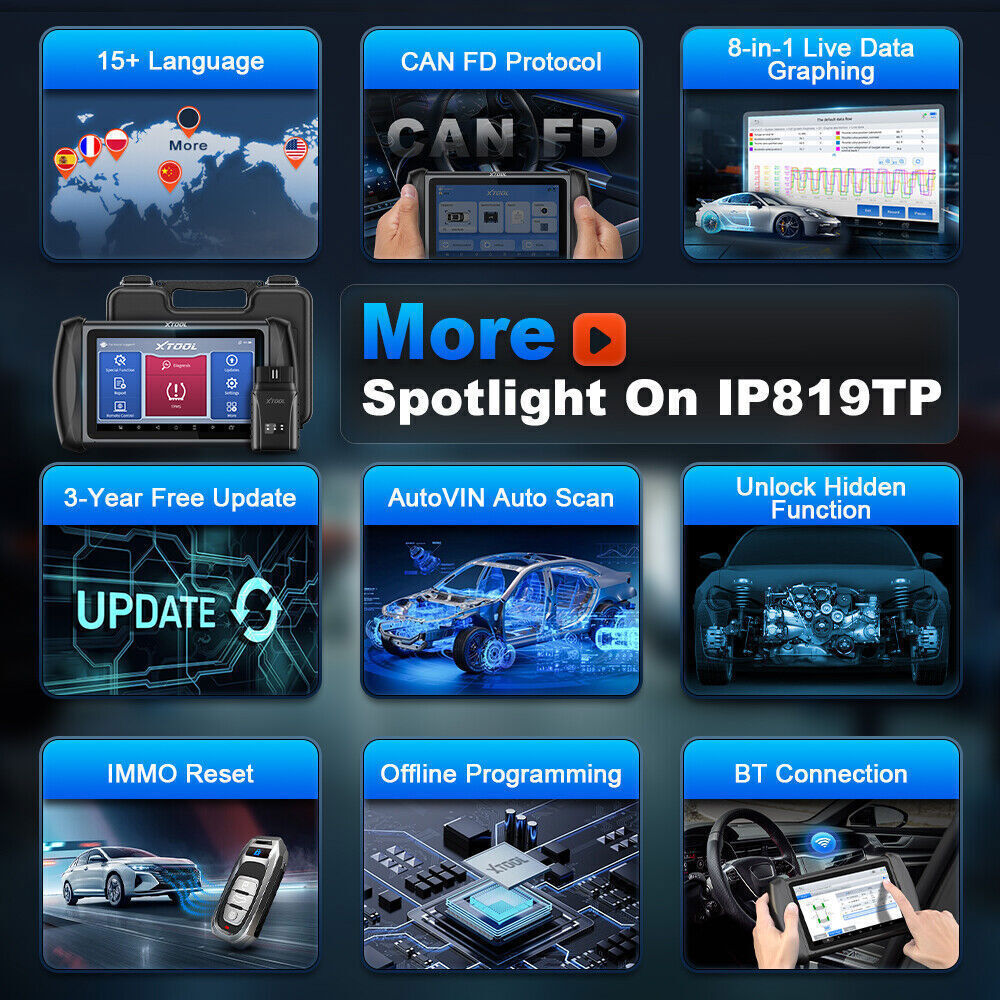 XTOOL IP819TP Auto Diagnostic Bi-Directional Tool Key Programmer + TPMS Services