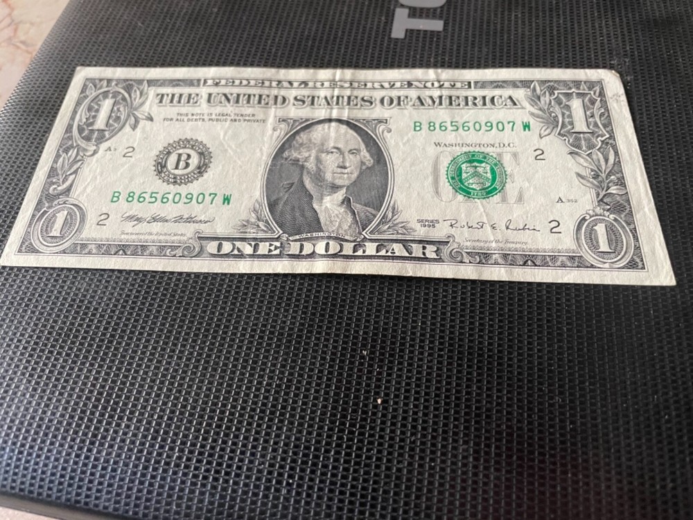 1995 $1 error note OFFSET FRONT TO BACK