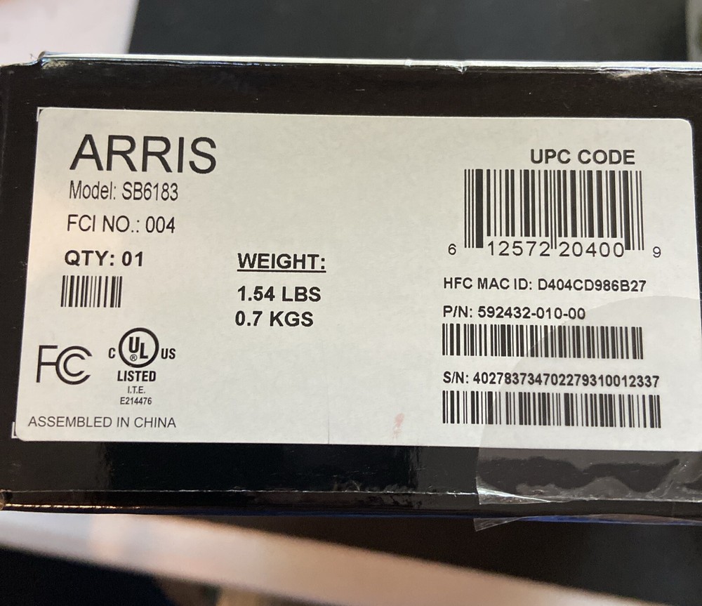 Aris Surfboard Cable Modem SB6183 Docsis 3.0