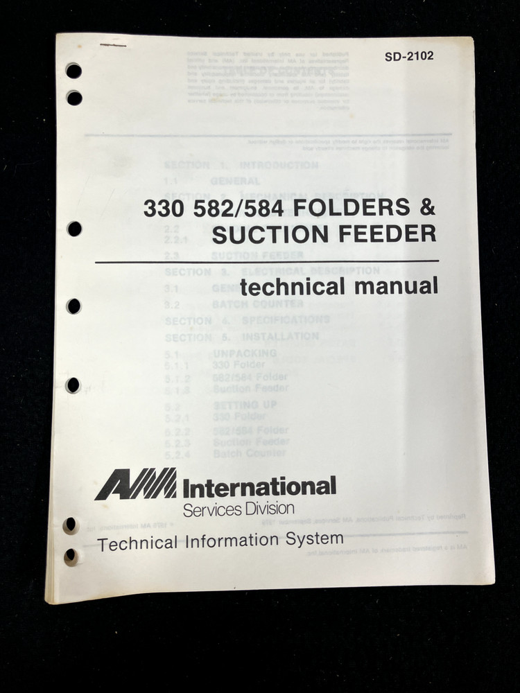 AM MULTIGRAPHICS 330 582/584 FOLDERS & SUCTION FEEDER TECHNICAL MANUAL, 9/1979