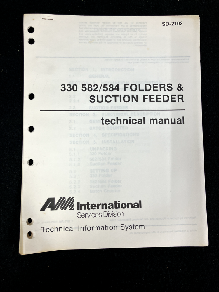 AM MULTIGRAPHICS 330 582/584 FOLDERS & SUCTION FEEDER TECHNICAL MANUAL, 9/1979