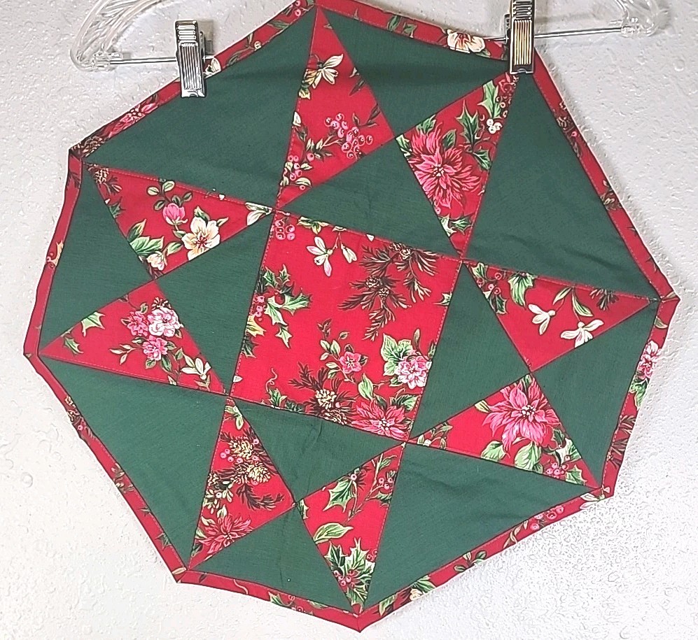 Handmade Patchwork Table Topper  Runner Christmas Decor Red Green Reversible
