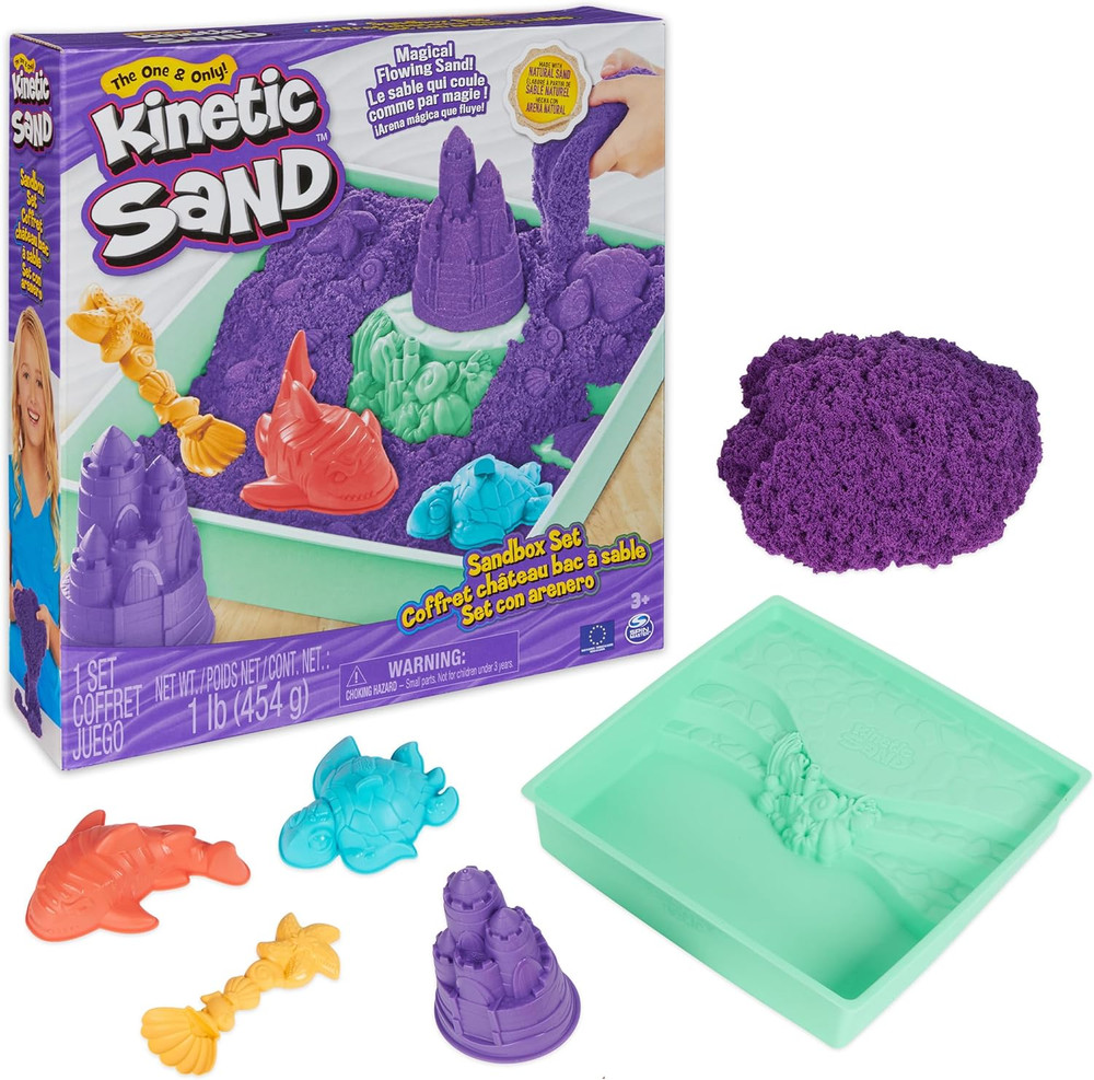 Kinetic Sand, Sandbox Set, Creative Easter Gifts, Includes 1Lb Purple Moldable P