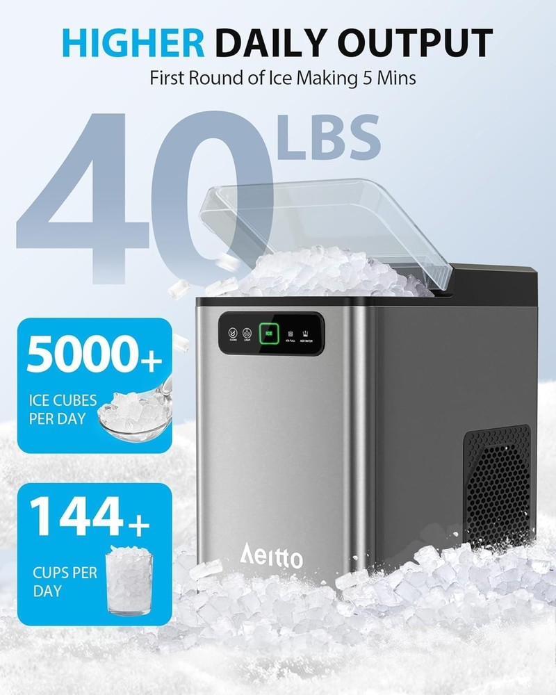 Aeitto Nugget Ice Maker Countertop,Pellet Ice Maker Machine Soft Chewable Ice