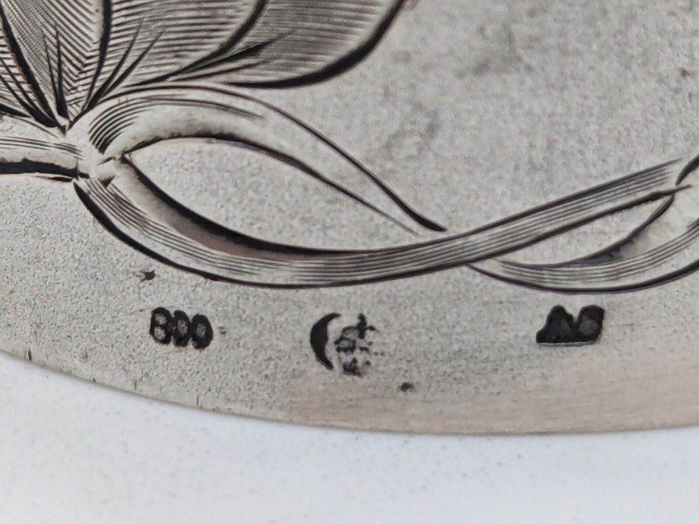 Antique German 800 Silver Napkin Ring "FP" initials, beautiful lily etching