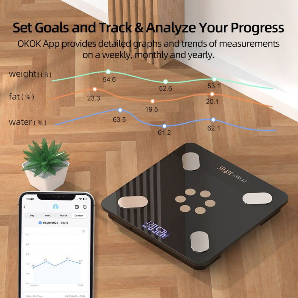 MaxLife Smart Body Fat Scale – Bluetooth Digital Bathroom Scale with BMI Scale