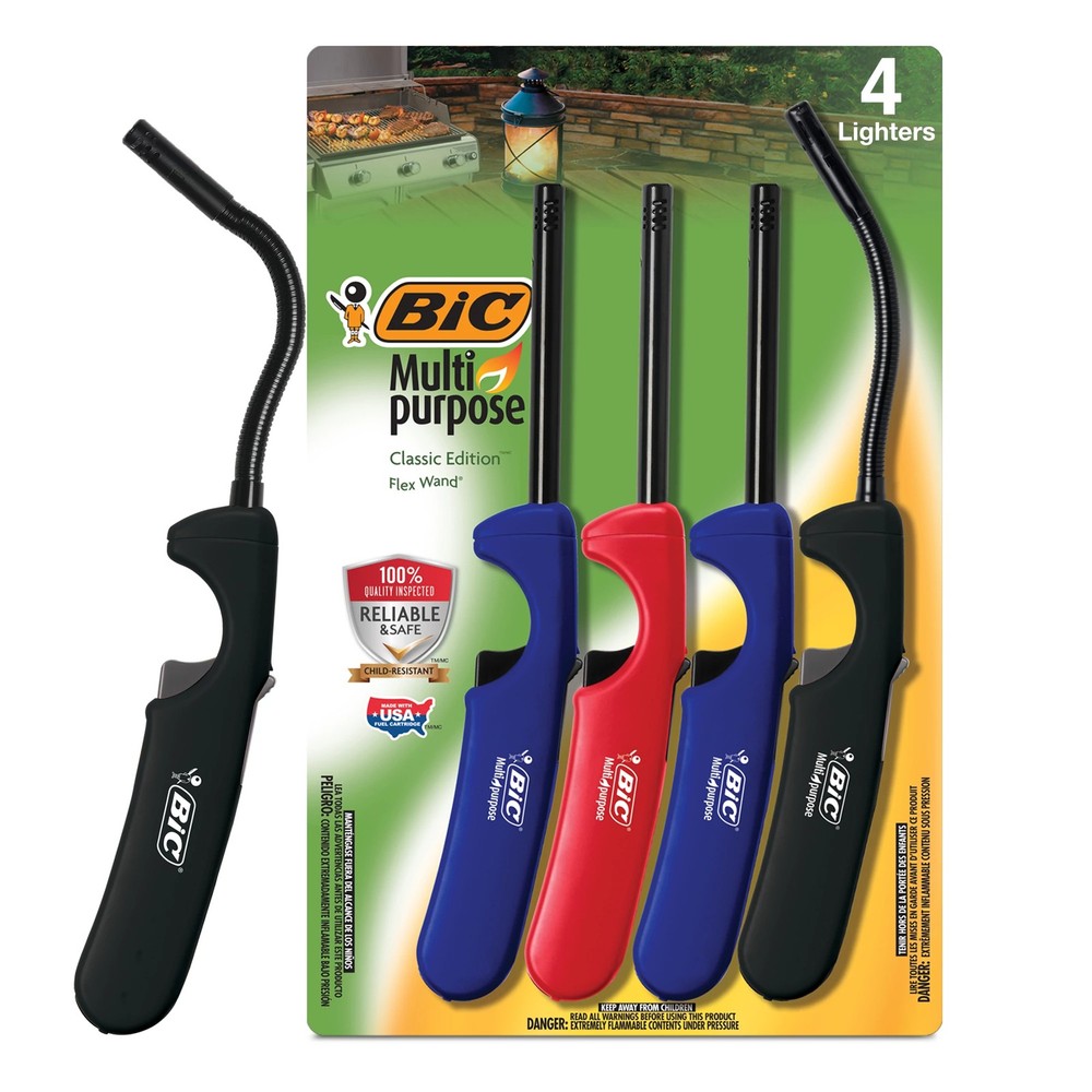 BIC Multi-purpose Classic Edition Lighter & Flex Wand Lighter, 4-Pack