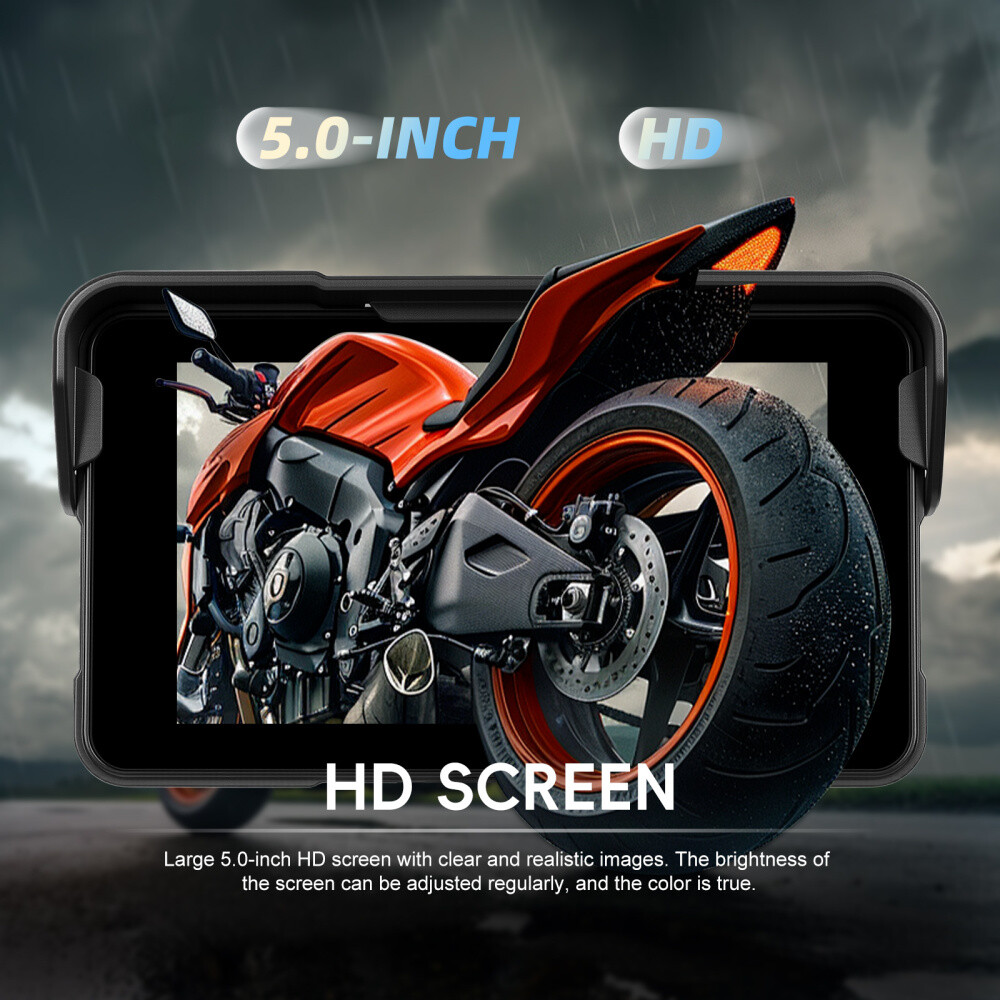 5" Waterproof Motorcycle Navigator Portable Wireless CarPlay Android Auto Screen