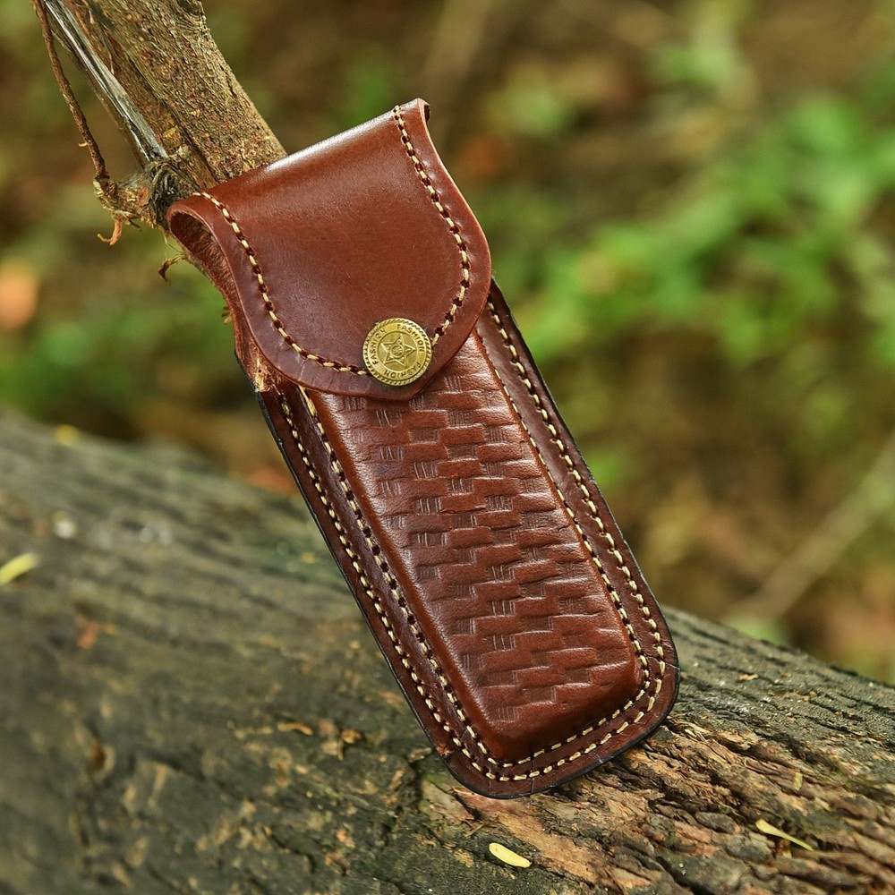 Damascus Folding Blade Pocket Knife Case -Original Camel Bone Handle