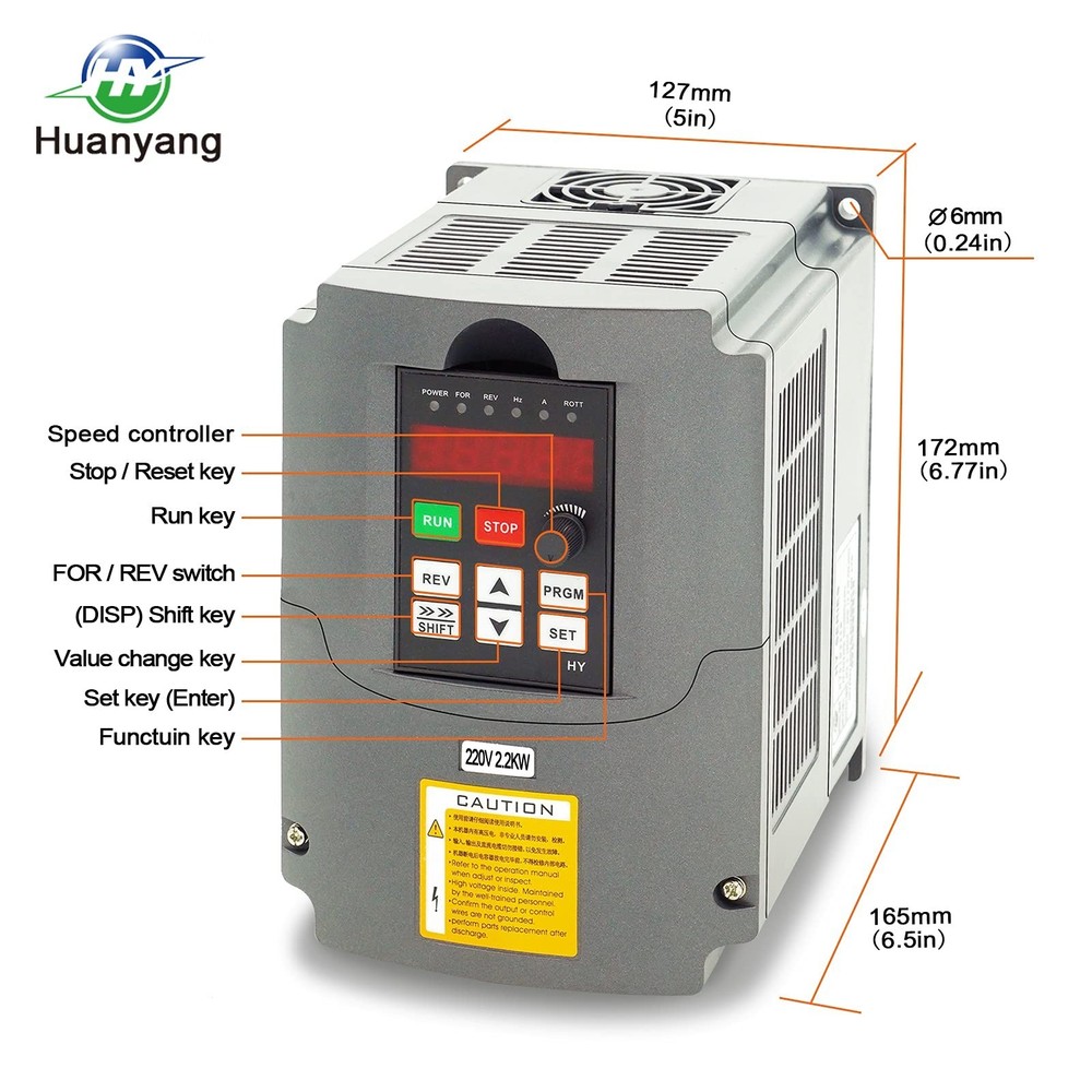 Huanyang VFD,single to 3 Phase,Variable Frequency Drive,2.2kW 3HP 220V input ...