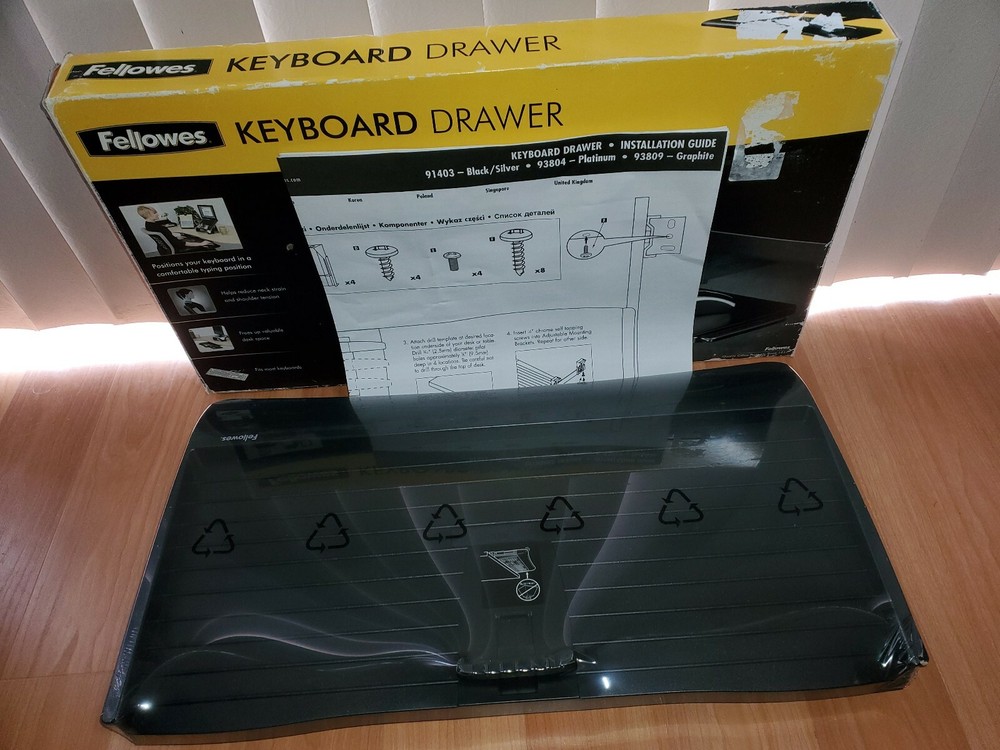 Fellowes Under Desk Keyboard Drawer CRC 91403 +Wrist Support & Mouse Support!