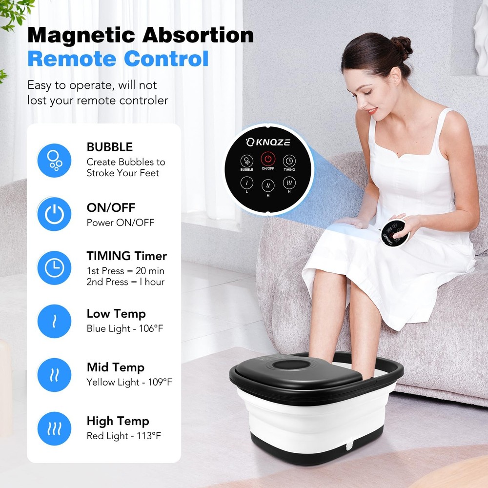 Collapsible Foot Spa Bath with Heat & Remote Control, Bubble Massage, Tempera...
