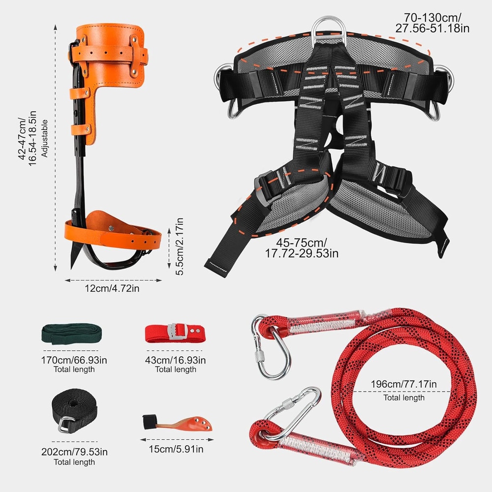 Tree Climbing Spikes Set, Tree Climbing Gear with Adjustable, 350Lbs Load Capaci