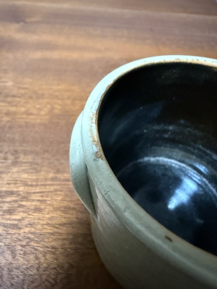 Rustic Studio Pottery Mini Crock Cobalt Blue Primitive Stoneware Crock