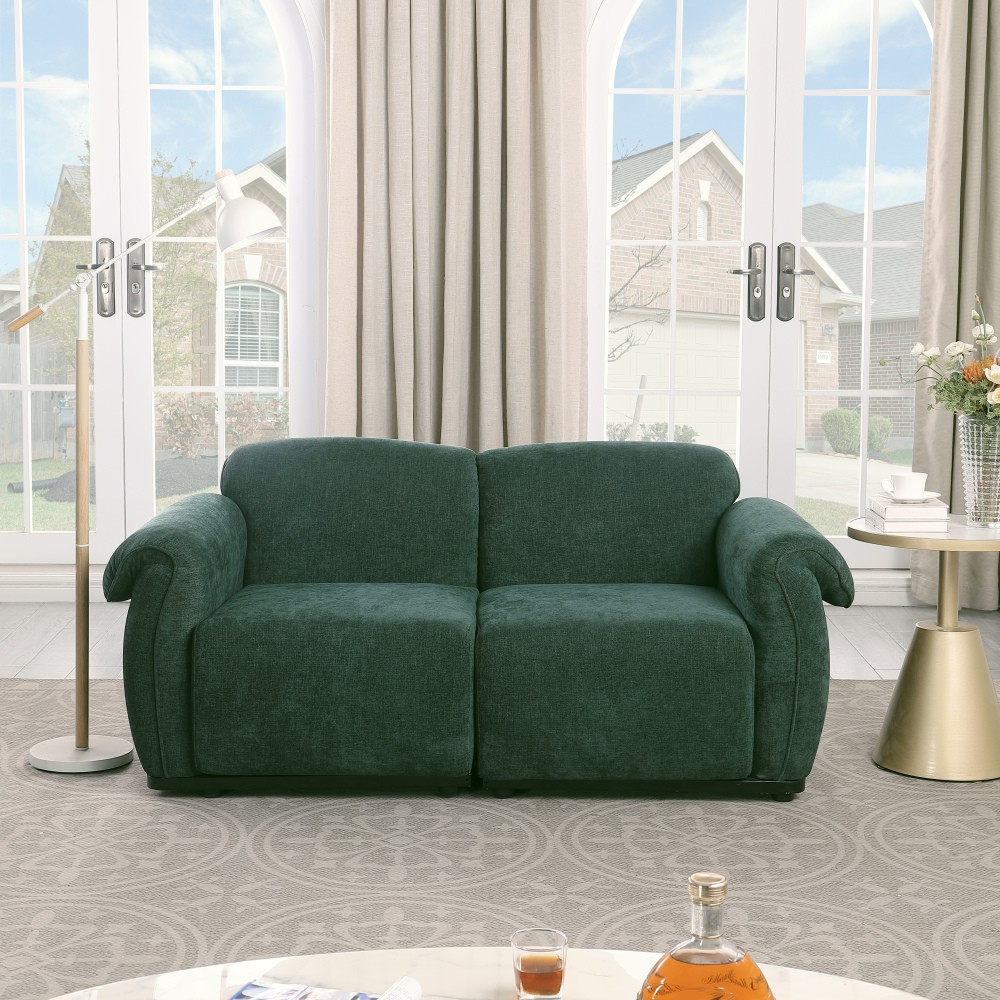 68.5" Green Chenille Sectional Sofa, Iron Frame, Split Back, Square Arms