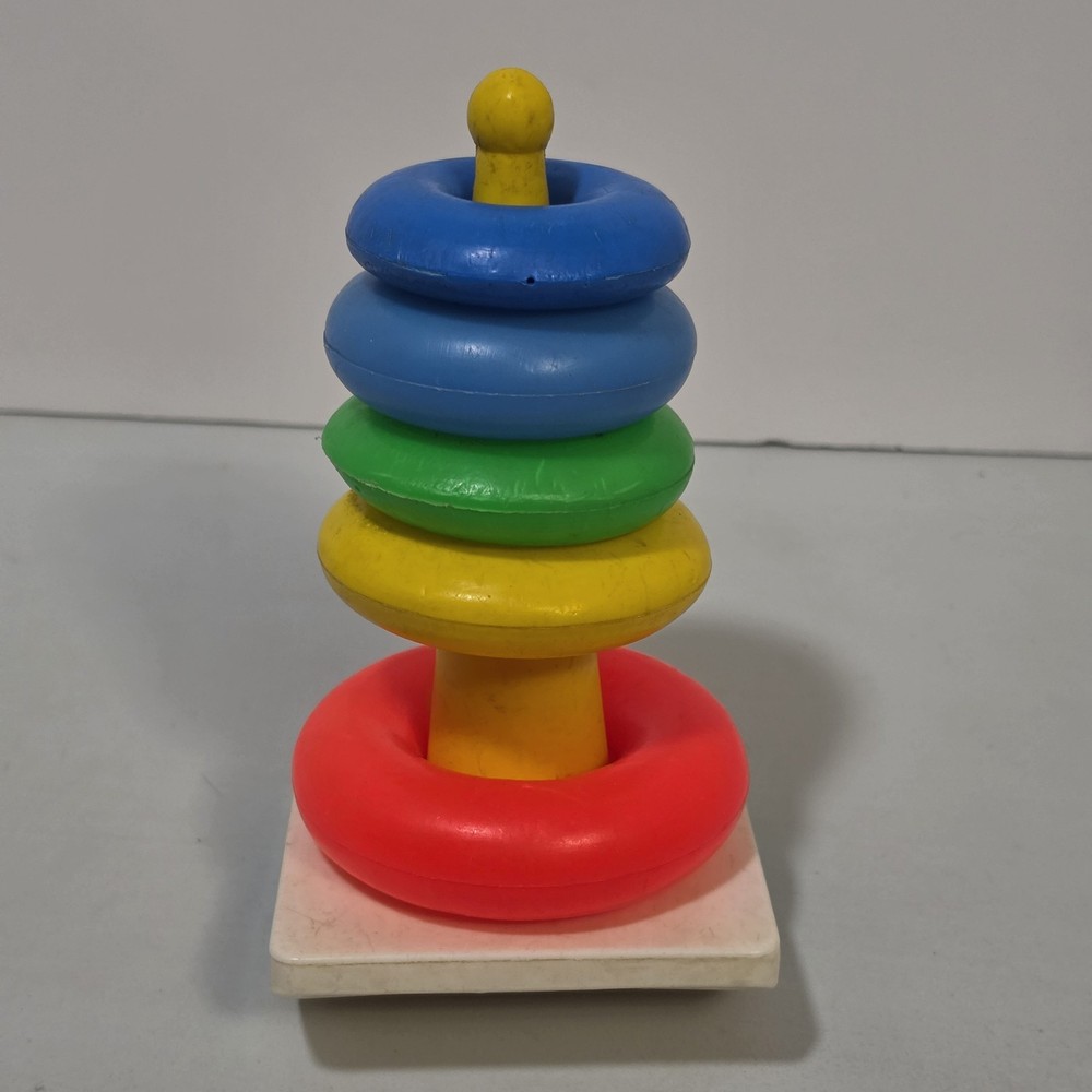Vintage Fisher-Price Rock-A-Stack #627 Rainbow Stacking Rings Toy Missing Ring
