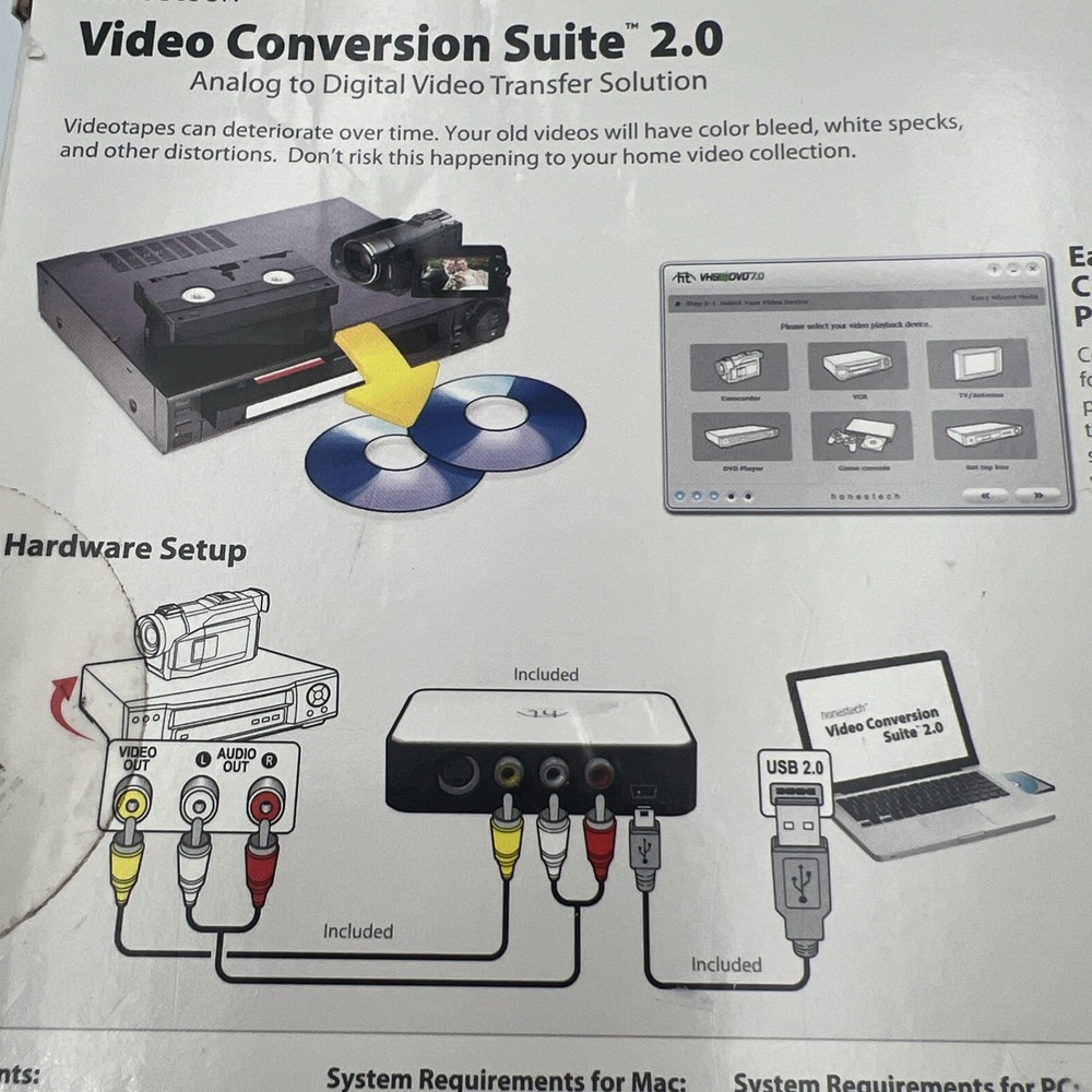 Honestech Video Conversion Suite 2.0 for PC & Mac Analog to Digital Solution