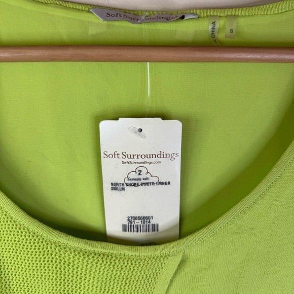NWT Soft Surroundings Lime Green Chartreuse Sweater Crossover Front Oversized SM