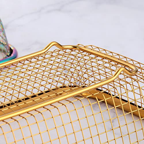 Gold Kitchen Drawer Organizer, Stackable Mesh Storage Baskets, Stainless Steel