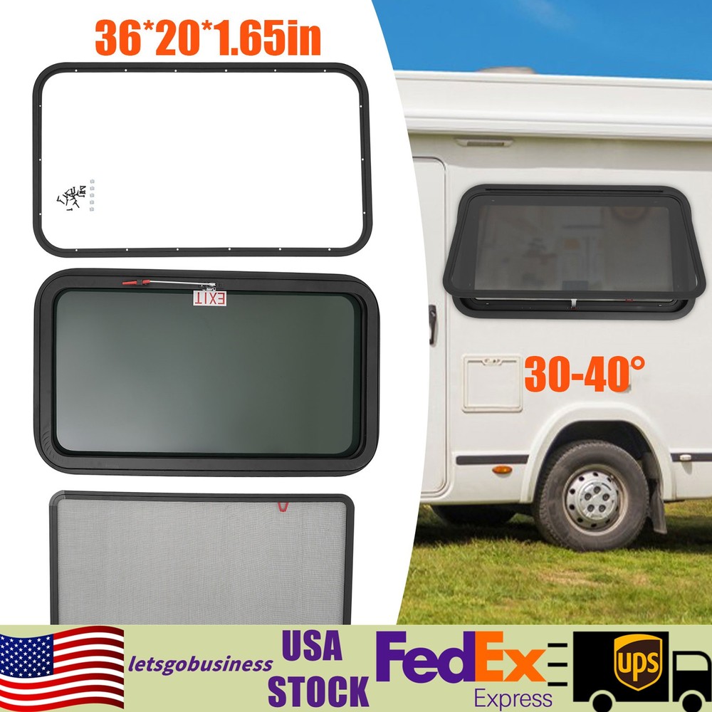36"x20" RV Emergency Push Out Exit Window w/ Trim Ring & Screen Camper Trailer