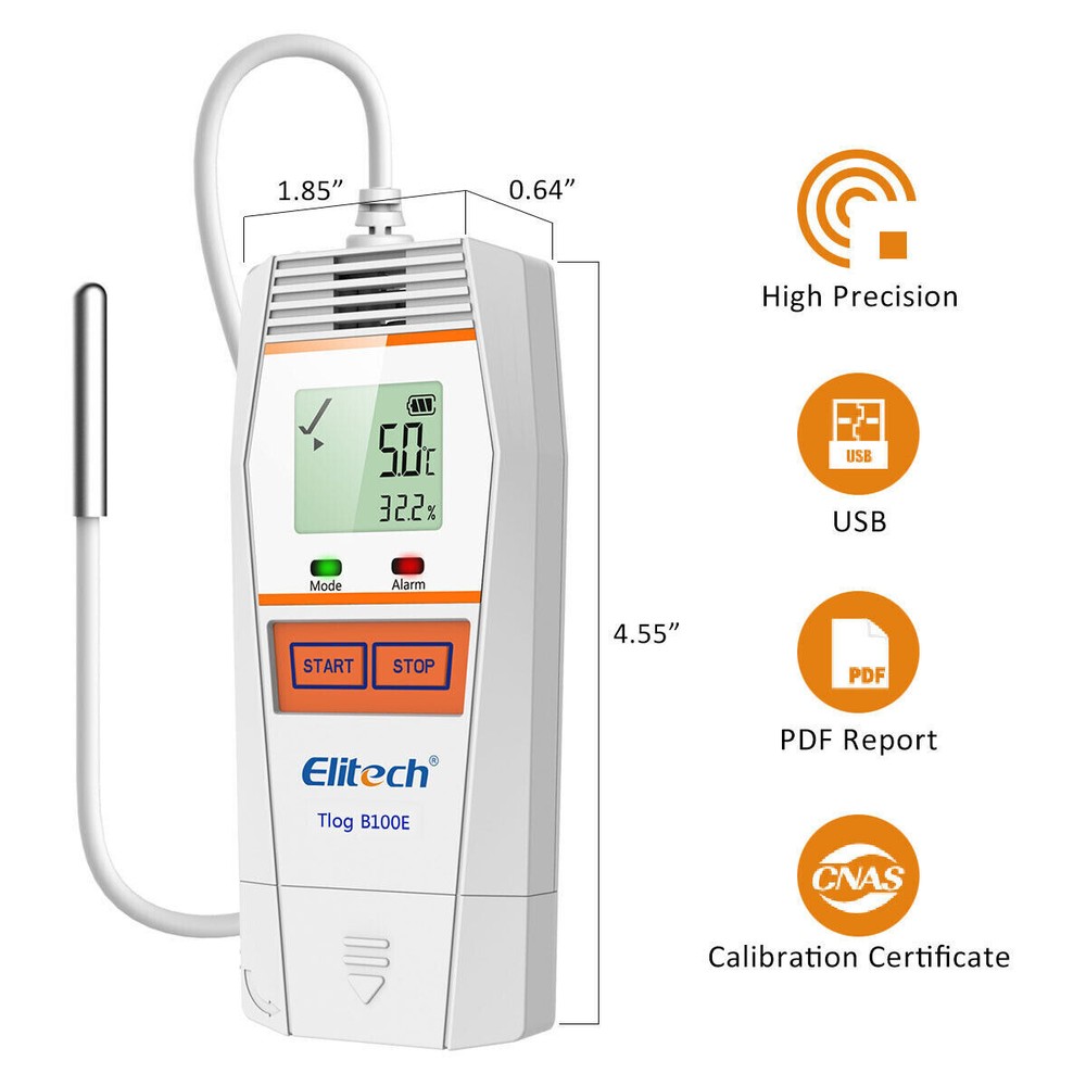 Elitech Tlog B100E Temperature Data Logger Wireless Reusable PDF Report External