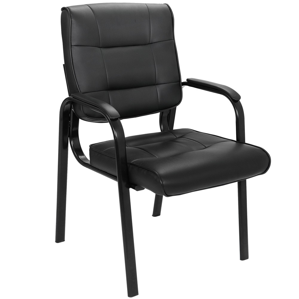 Back Smooth Leather Office Desk Computer Guest Chair with Armrest Reception