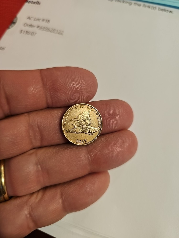 1857 Flying Eagle Cent Penny AU, Almost Uncirculated