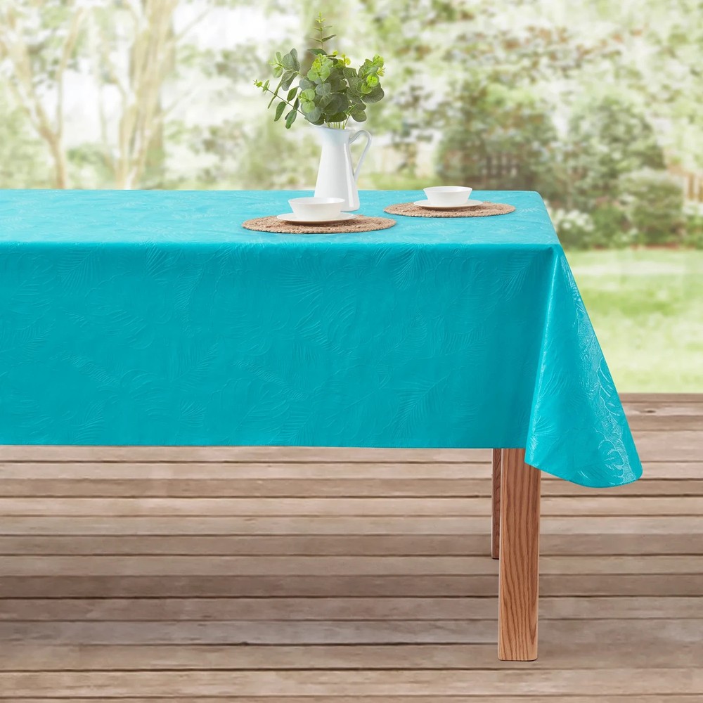 Mainstays 60" x 102" PEVA Rectangular Tablecloth - Leaf Embossed Aqua