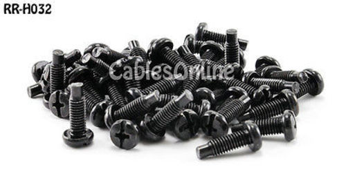 #10-32 Thread Black Oxide Rack Screws for Network Equipment (50 Pack), RR-H032