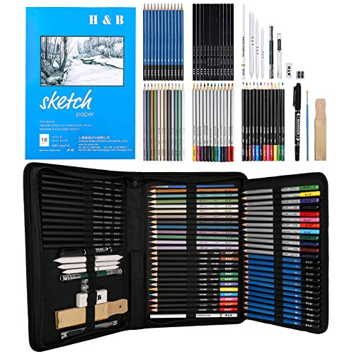 72PCS Drawing Supplies Sketching Set,Art Kit include Drawing & Colored