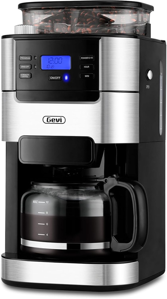 10-Cup Programmable Coffee Maker with Grinder, Timer & Reusable Filter