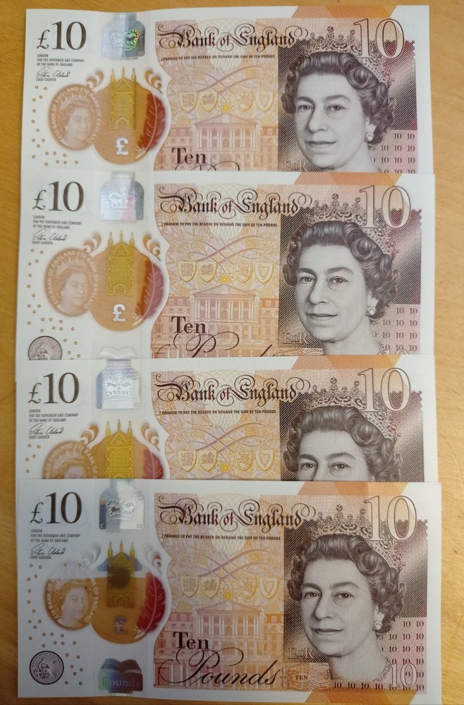 Ten Pound Notes AA04 Consecutive Series Uncirculated Polymer Elizabeth II Austen
