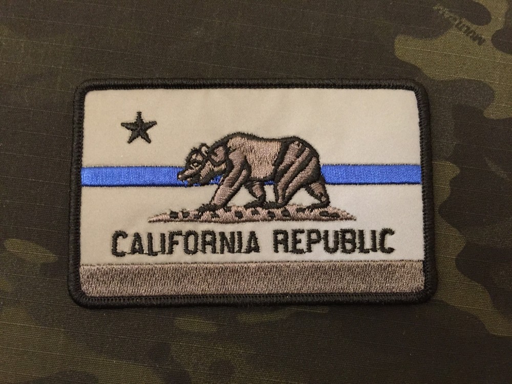 REFLECTIVE Subdued Thin Blue Line California State Flag Patch