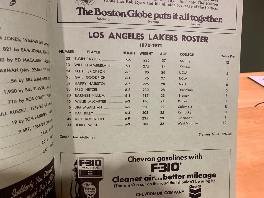 March 17th, 1971 Celtics-Lakers Program Scorecard Chamberlain + Globetrotters