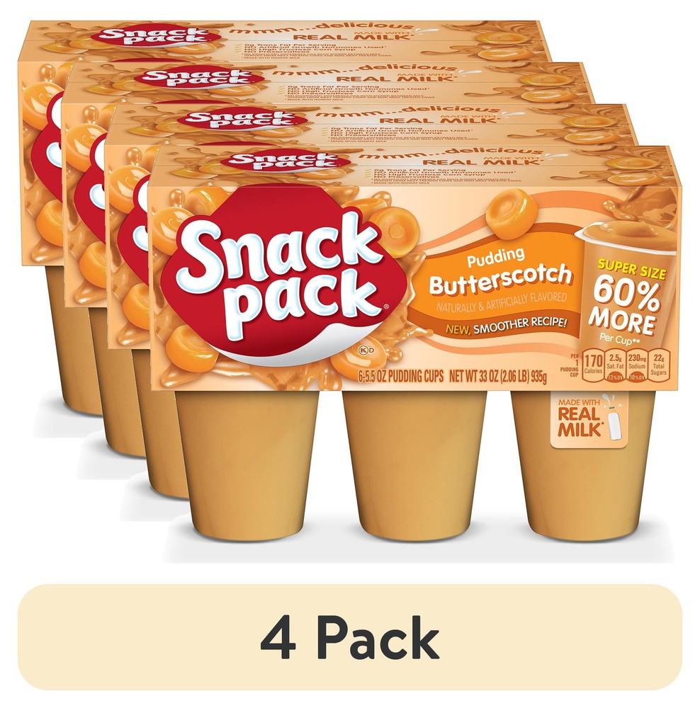 4 pack Butterscotch Flavored Pudding, Super Size, 6 Count Pudding Cups