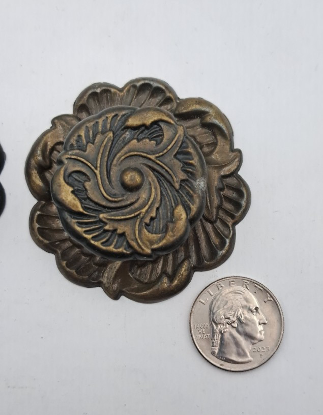 Vintage Drawer Knobs Cabinet Pulls Metal & Brass Pair
