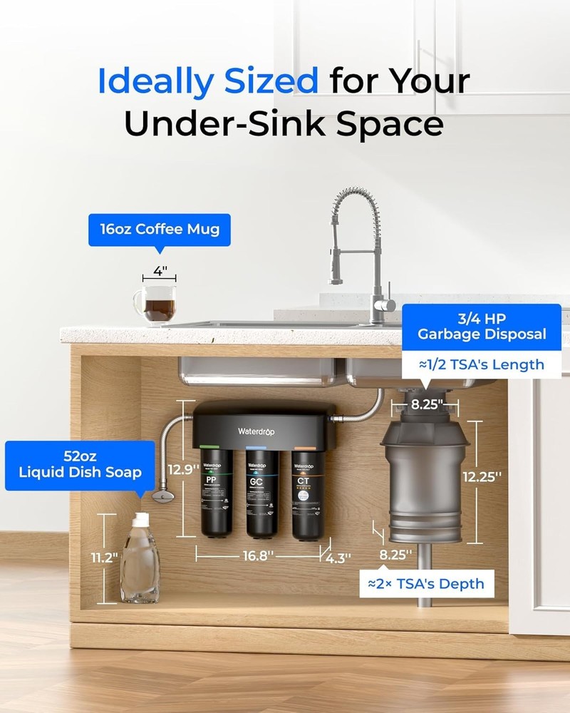 Waterdrop TSA 8 Layer Under Sink Water Filter System, Reduces PFAS, PFOA/PFOS