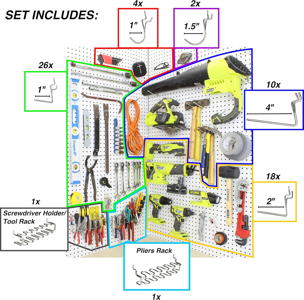Peg Board Hooks for Hanging Tools Assortment – Tool Organization Accessories Ki