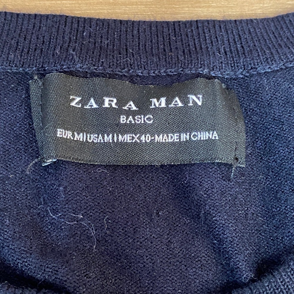 ZARA Sweater Mens Medium Navy Blue Basic Crew Neck Long Sleeve