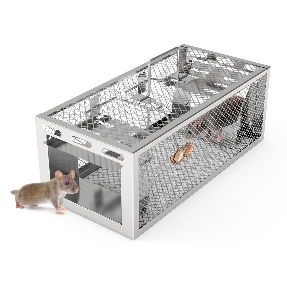 2 Pack Automatic Humane Rat Trap With Reusable Galvanized Iron Live Animal Cage