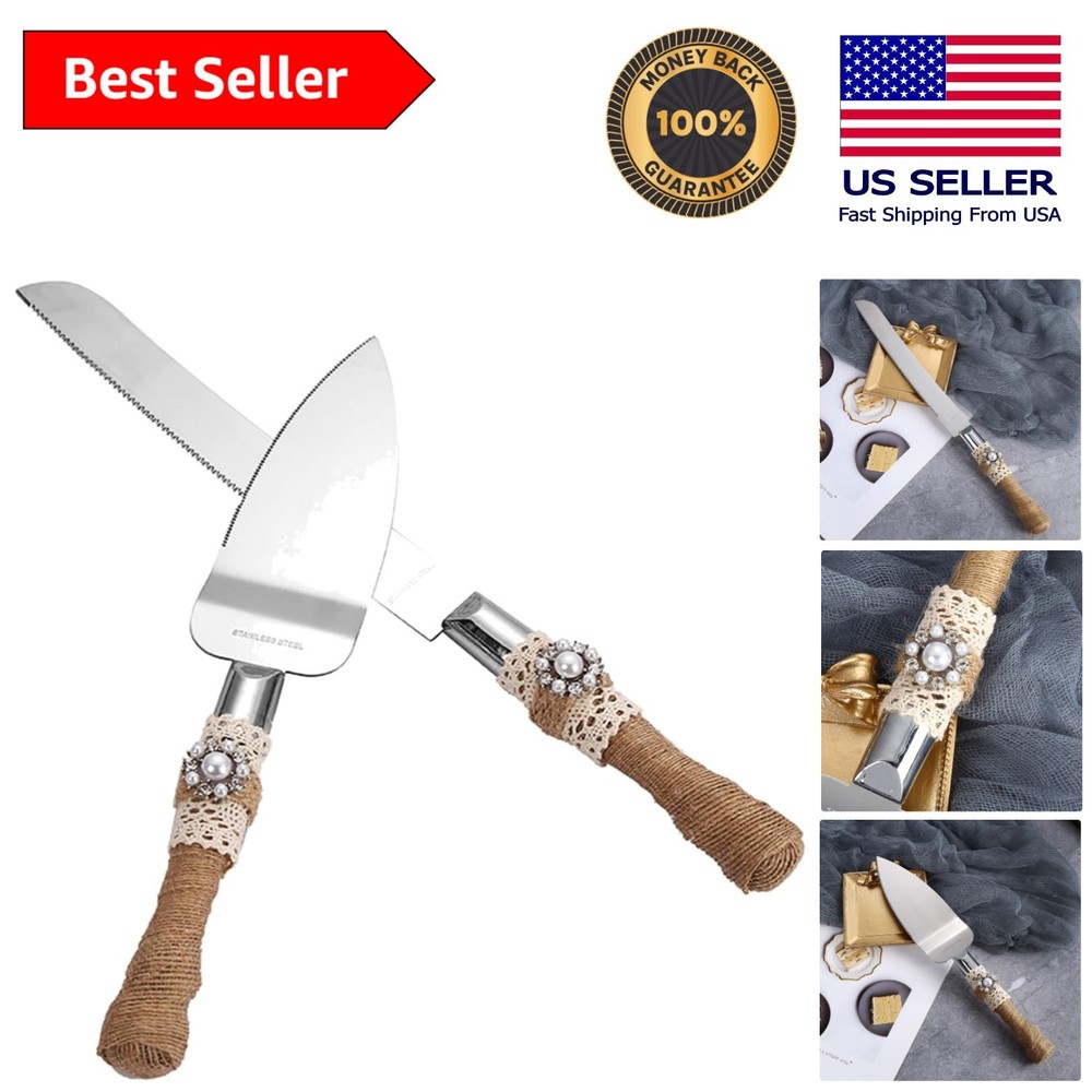 Charming Handcrafted Wedding Cake Knife & Server Set - 2-Piece Rustic Elegance