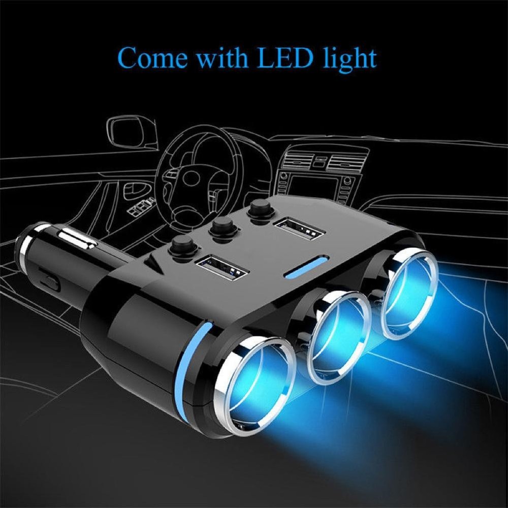 3-Way Power Adapter Cigarette Lighter Socket Splitter 12V Dual USB Car Charger