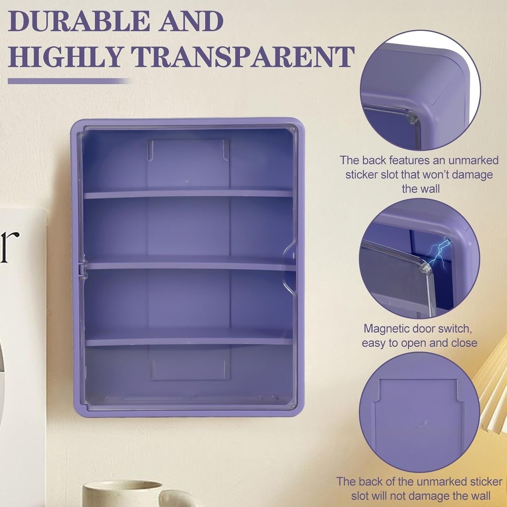 4-Tiers Clear Display Case for Figures, Wall-Mounted Display Box with Adjusta...