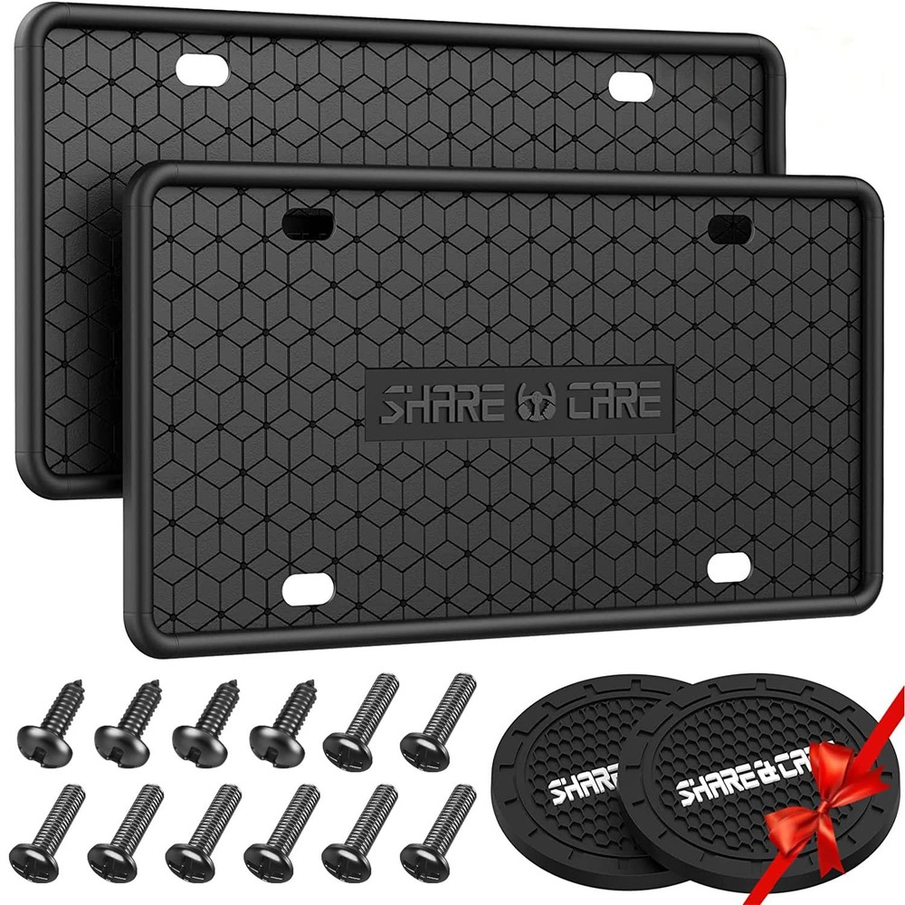 QiqaMole 2 Pack Silicone License Plate Frame, Front Back Black 2