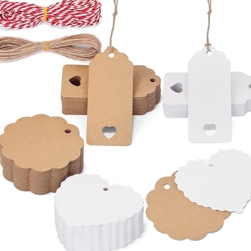 200Pack Gift Tags with String Attached, 3 Different Designs White and Style-1