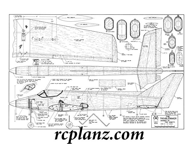 R/C AIRPLANE PLANS & PATTERNS: Troublemaker 57" Wingspan - RC Pattern Plane